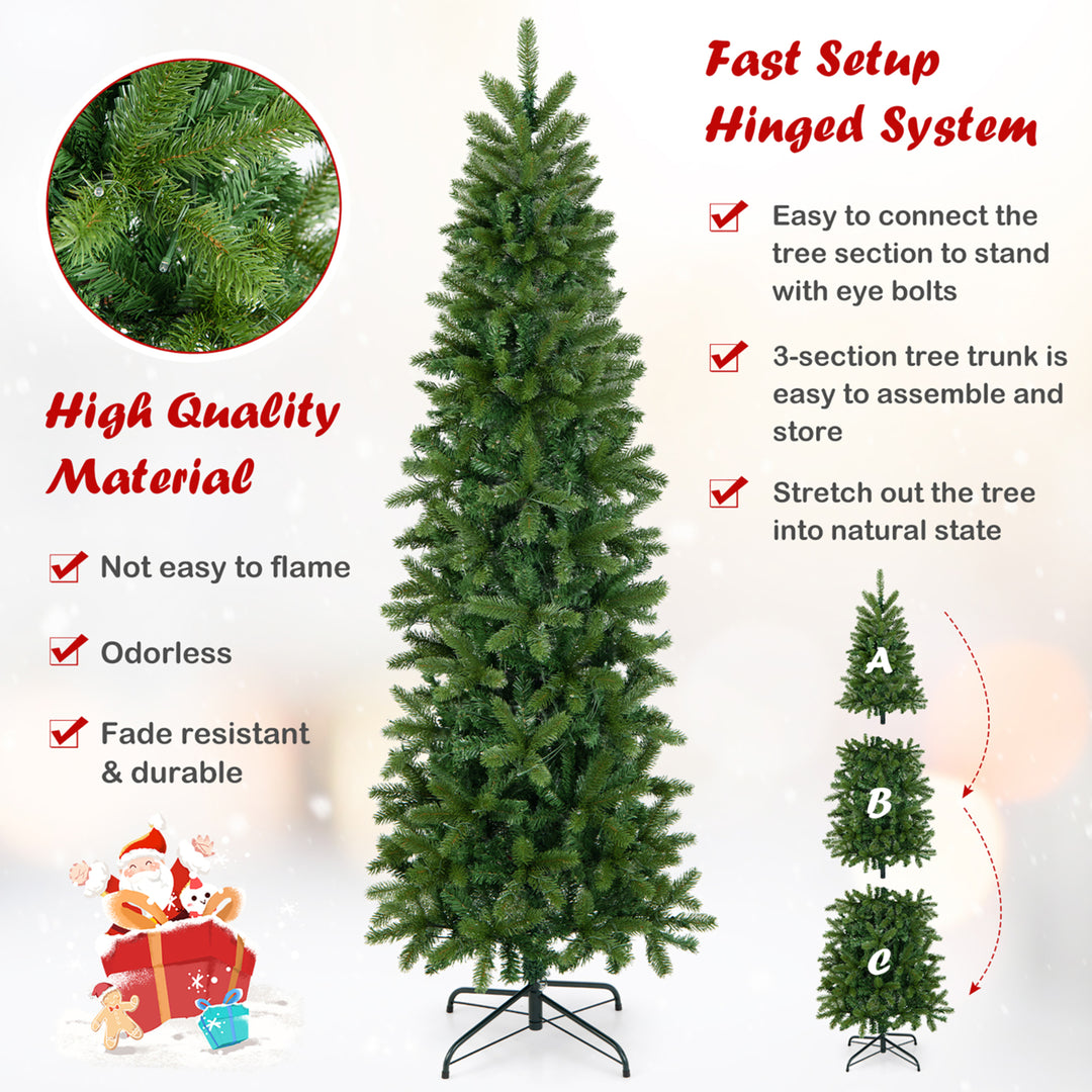 6FT Hinged Pre-lit Christmas Slim Pencil Tree w/ 10 Lighting Modes and 648 Tips Image 8