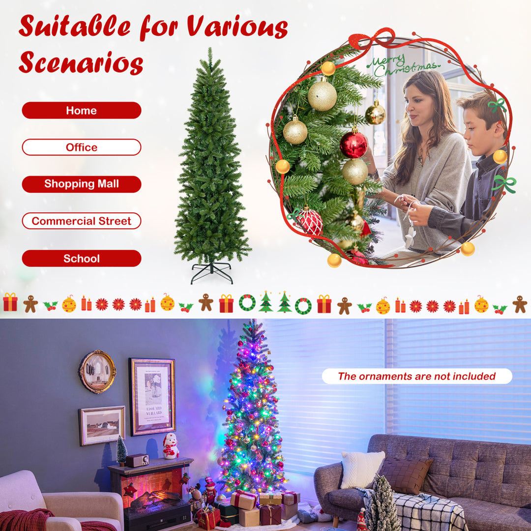 6FT Hinged Pre-lit Christmas Slim Pencil Tree w/ 10 Lighting Modes and 648 Tips Image 9