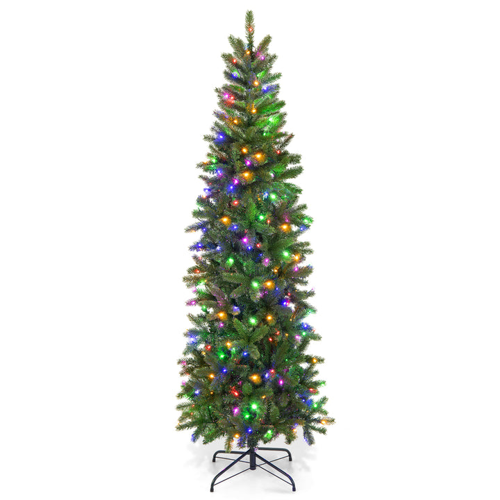 6FT Hinged Pre-lit Christmas Slim Pencil Tree w/ 10 Lighting Modes and 648 Tips Image 10