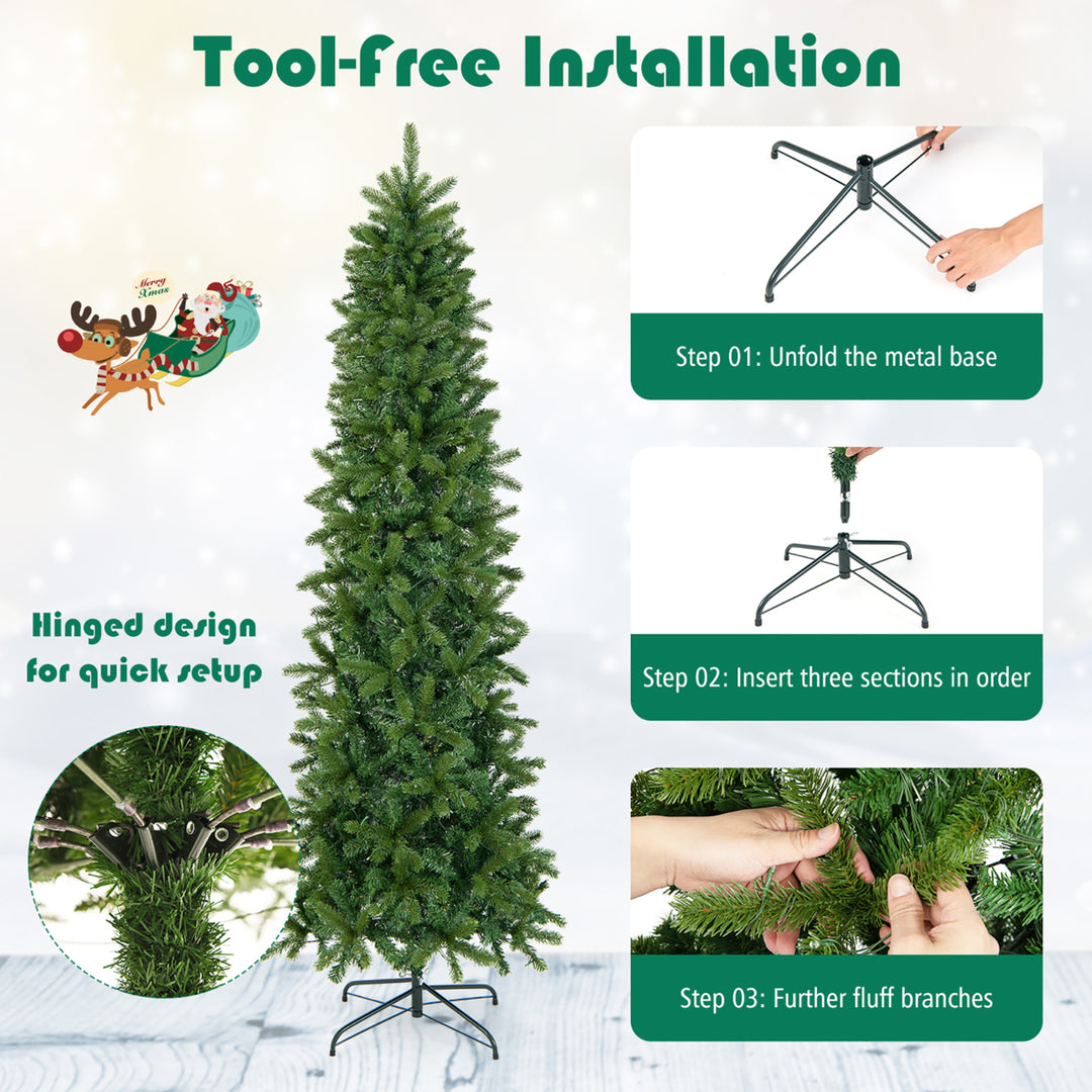 7.5FT Hinged Pre-lit Christmas Slim Pencil Tree w/ 10 Lighting Modes and 796 Tips Image 7