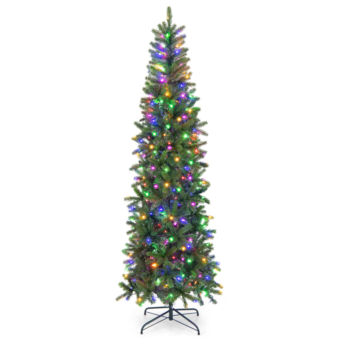 7.5FT Hinged Pre-lit Christmas Slim Pencil Tree w/ 10 Lighting Modes and 796 Tips Image 10