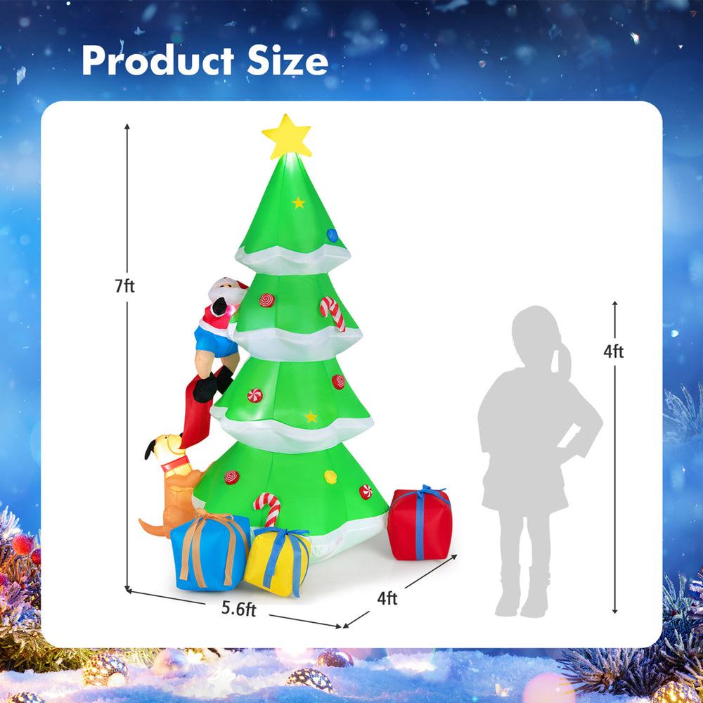 7FT Self Inflatable Santa Claus Climbing Tree Christmas Decoration w/ LED Lights Image 2