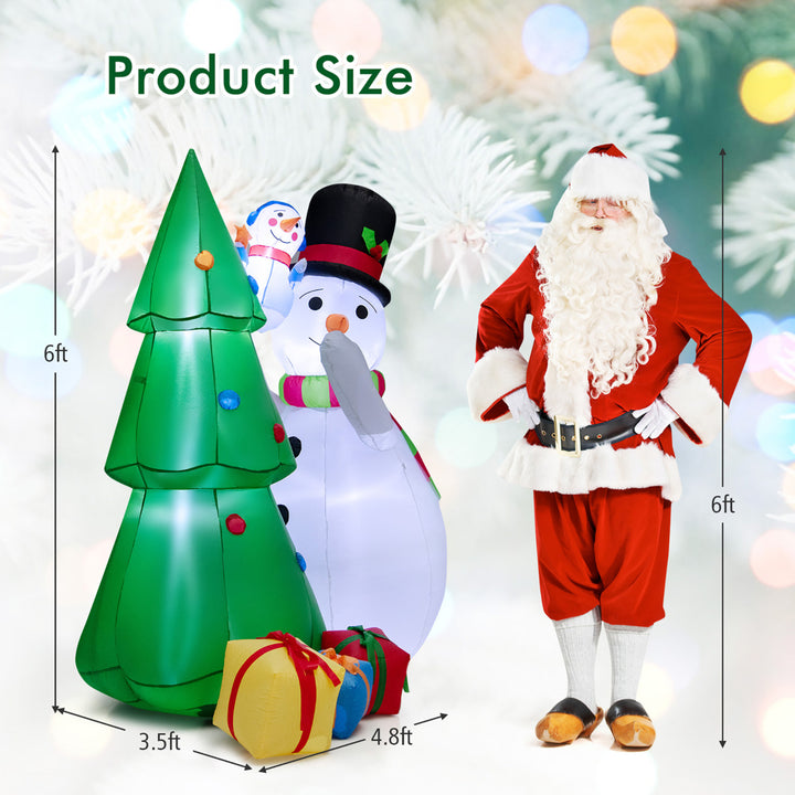 6FT Inflatable Christmas Tree with Snowmen and Gift Boxes Decoration w/ Bright LED Lights Image 2