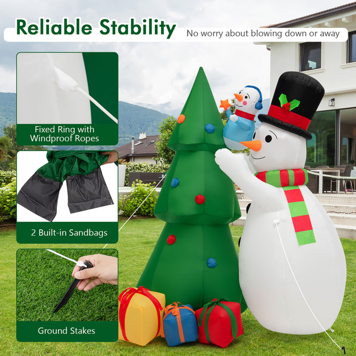 6FT Inflatable Christmas Tree with Snowmen and Gift Boxes Decoration w/ Bright LED Lights Image 6