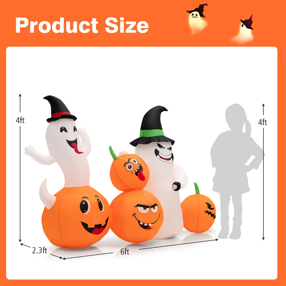 6FT Halloween Inflatable Pumpkin and Ghost Combo Decor w/ LED and Air Blower Image 2