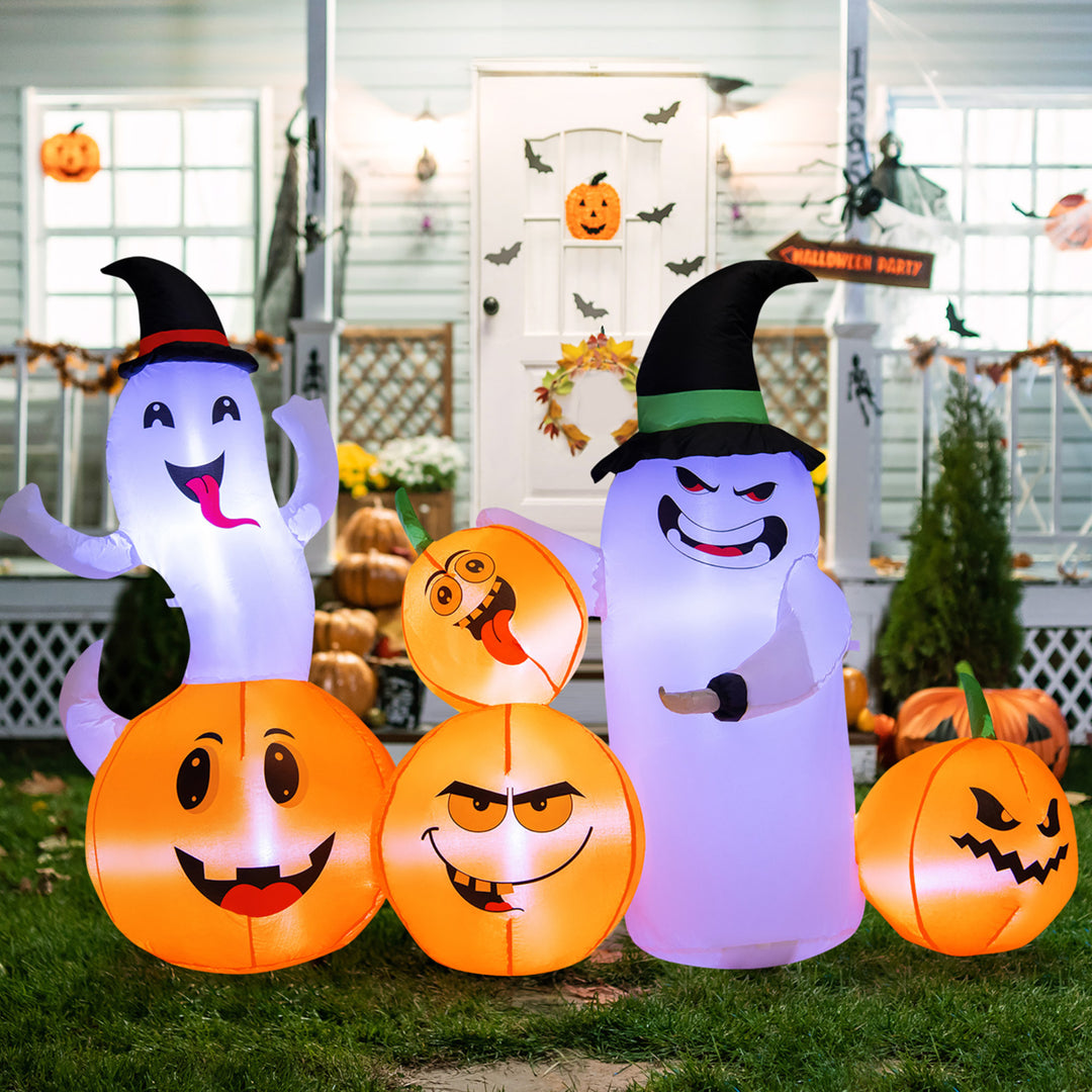 6FT Halloween Inflatable Pumpkin and Ghost Combo Decor w/ LED and Air Blower Image 3