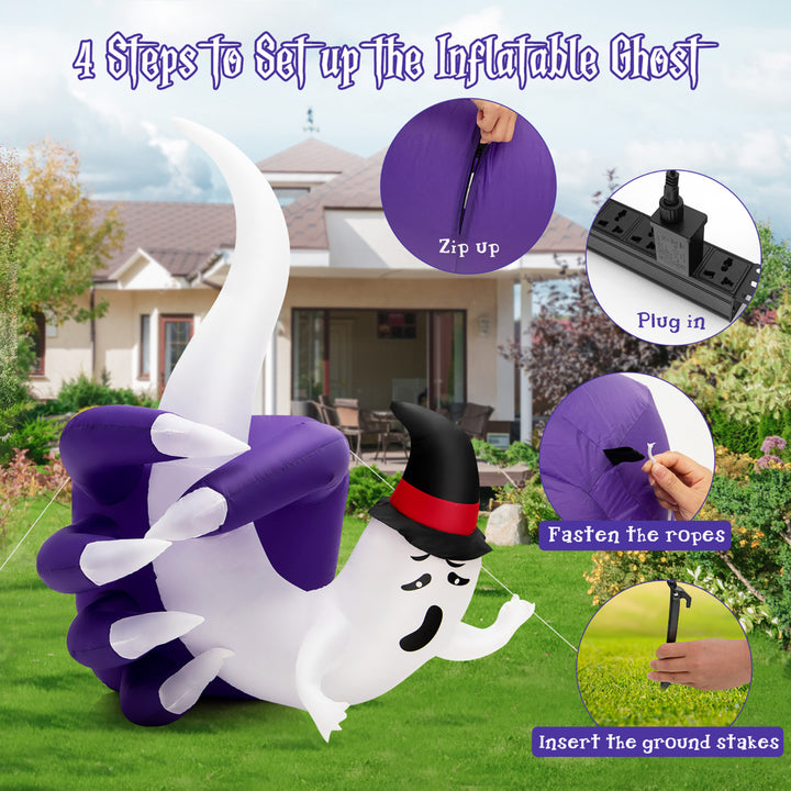 6 FT Inflatable Horror White Ghost w/ Built-in Blower and LED Lights Image 8