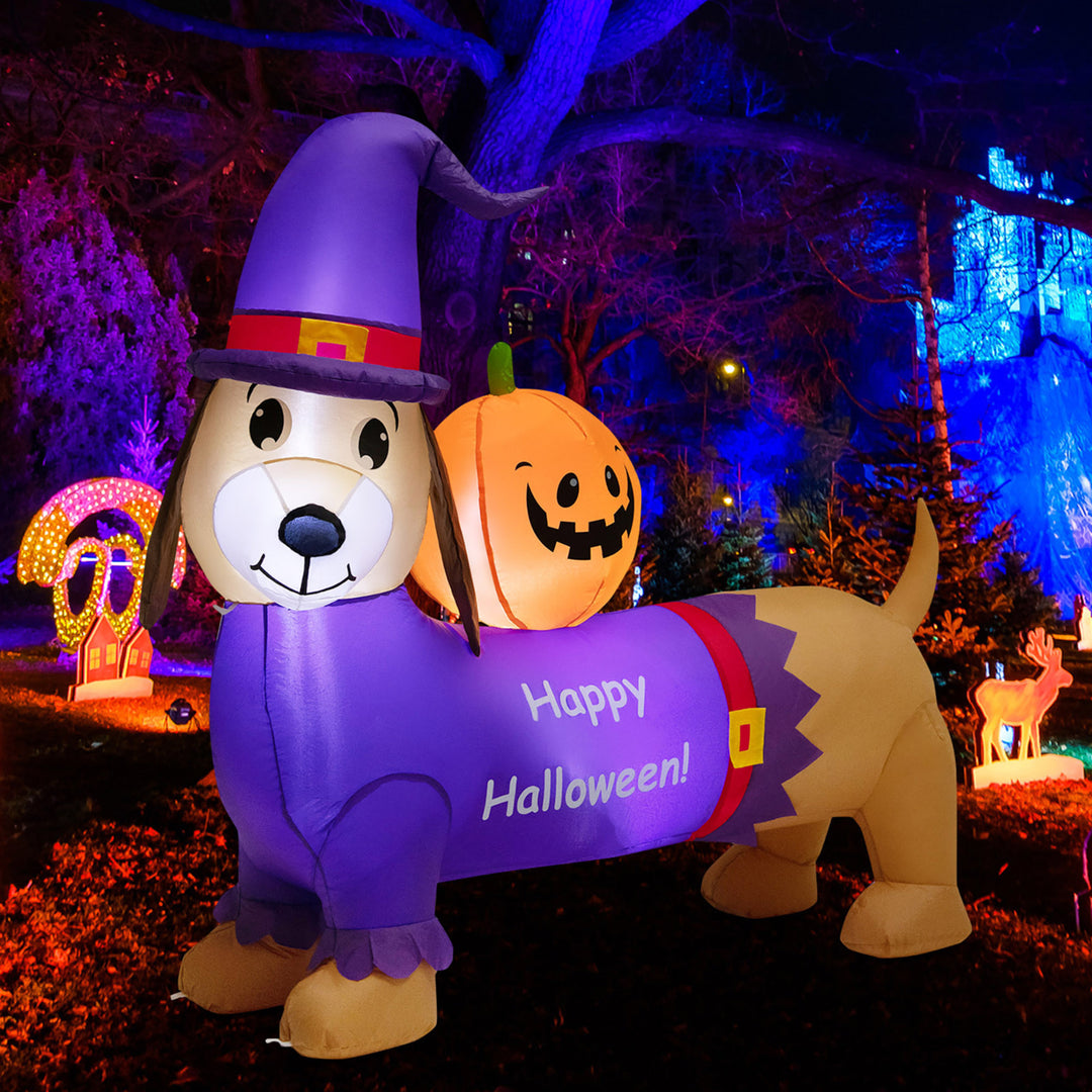 5FT Inflatable Halloween Dachshund Dog and Ghost Pumpkin Holiday Decor w/ LED Lights Image 1