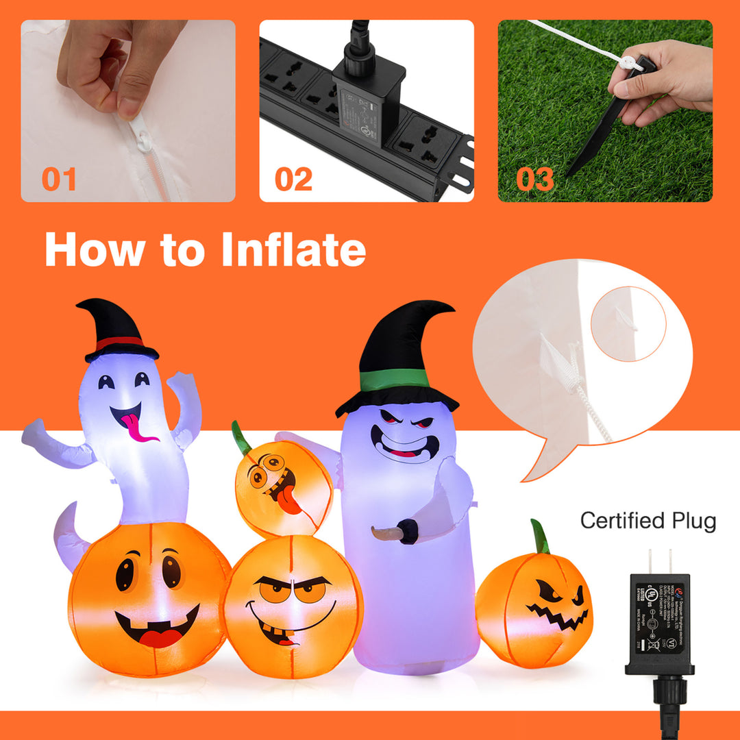 6FT Halloween Inflatable Pumpkin and Ghost Combo Decor w/ LED and Air Blower Image 9