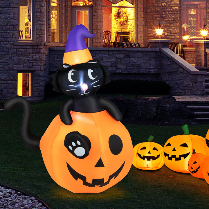 5FT Inflatable Pumpkin with Witchs Black Cat w/ LED and Sandbags Image 3