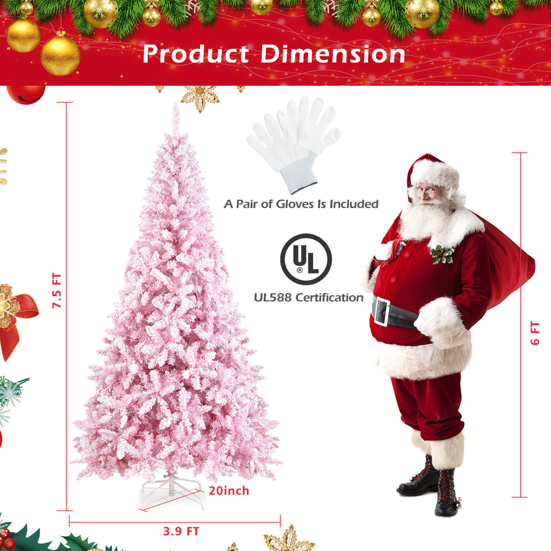 7.5FT Pre-Lit Hinged Artificial Snow Christmas Tree Decor Tree w/ 450 LED Lights Image 2