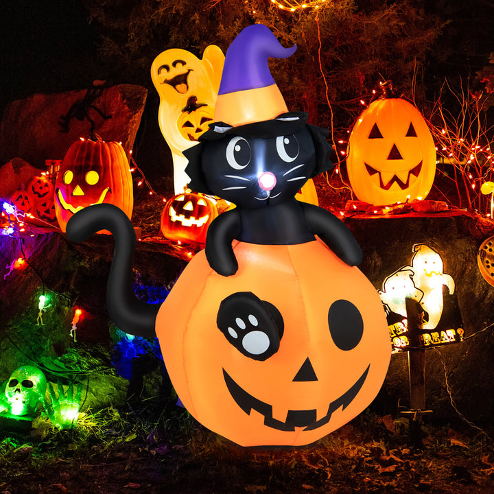 5FT Inflatable Pumpkin with Witchs Black Cat w/ LED and Sandbags Image 4