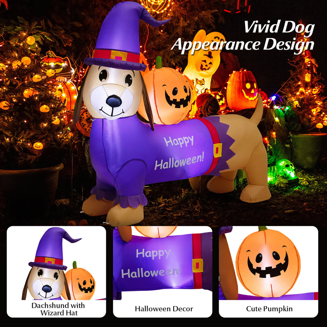 5FT Inflatable Halloween Dachshund Dog and Ghost Pumpkin Holiday Decor w/ LED Lights Image 4