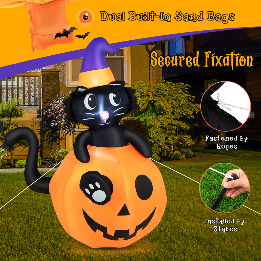 5FT Inflatable Pumpkin with Witchs Black Cat w/ LED and Sandbags Image 6