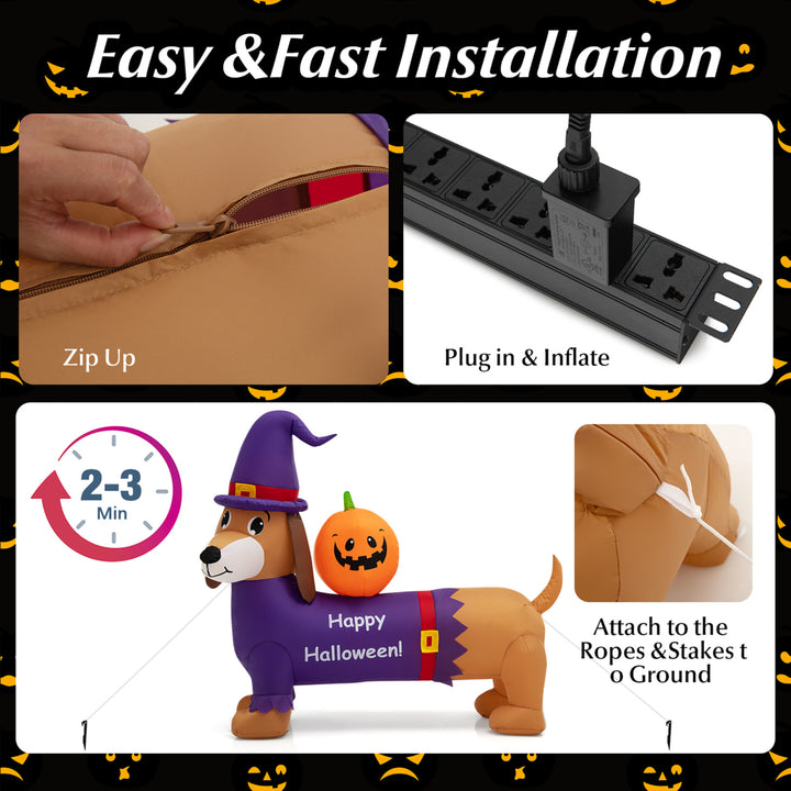 5FT Inflatable Halloween Dachshund Dog and Ghost Pumpkin Holiday Decor w/ LED Lights Image 7