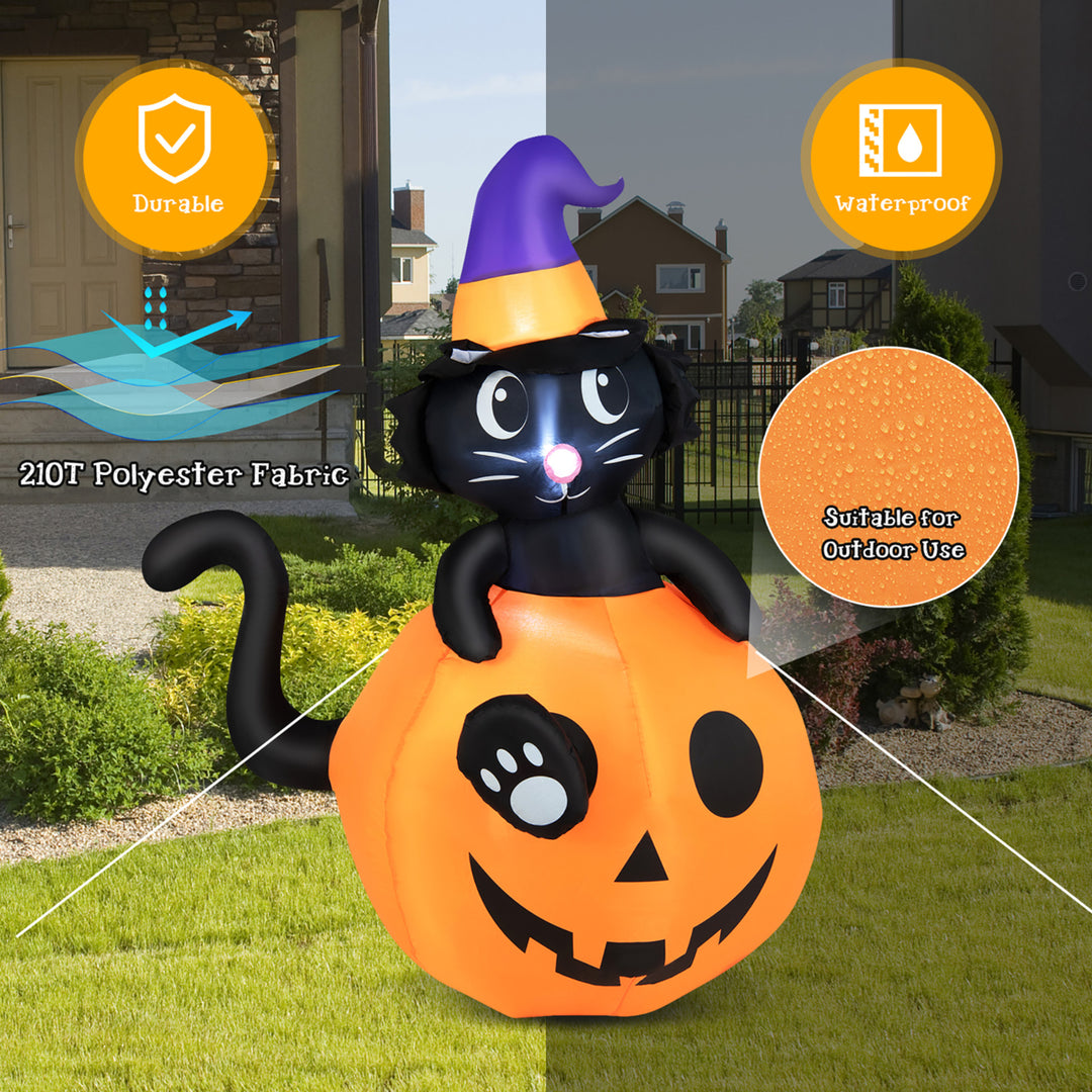 5FT Inflatable Pumpkin with Witchs Black Cat w/ LED and Sandbags Image 7