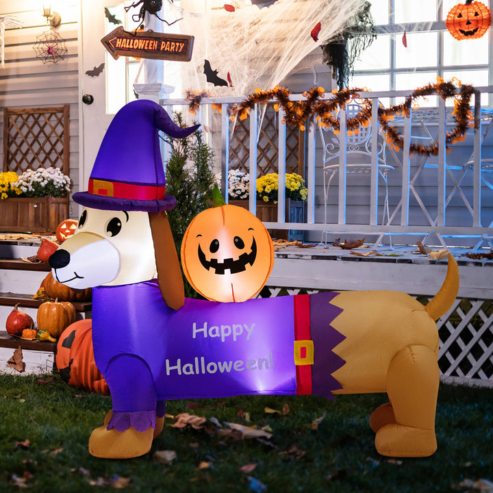 5FT Inflatable Halloween Dachshund Dog and Ghost Pumpkin Holiday Decor w/ LED Lights Image 8