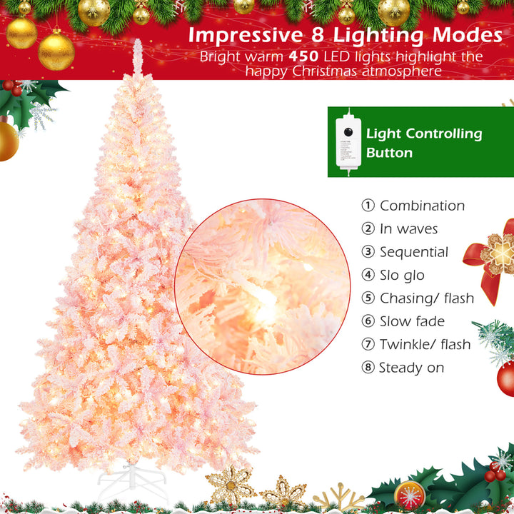 7.5FT Pre-Lit Hinged Artificial Snow Christmas Tree Decor Tree w/ 450 LED Lights Image 8