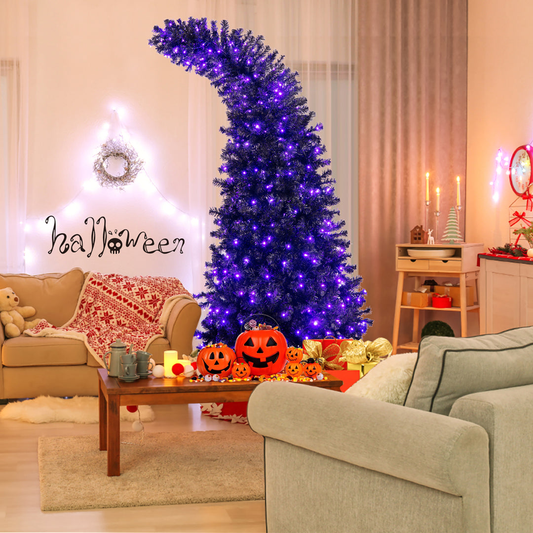 7.5FT Pre-Lit Hinged Artificial Halloween Tree Holiday Decor Tree w/ Lights Image 1