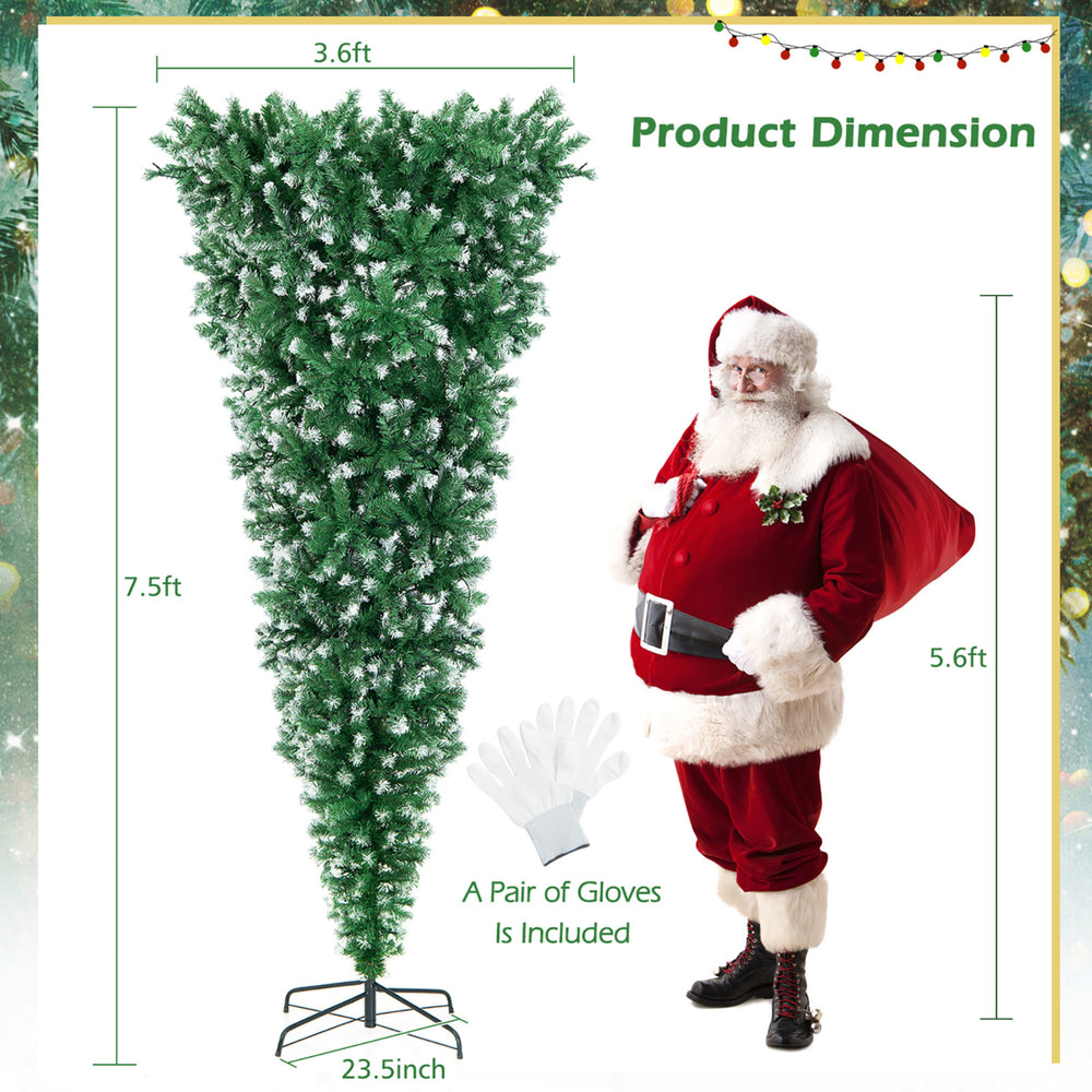 7.5FT Pre-Lit Snowy Inverted Christmas Tree Artificial Tree w/ 400 LED Lights Image 2