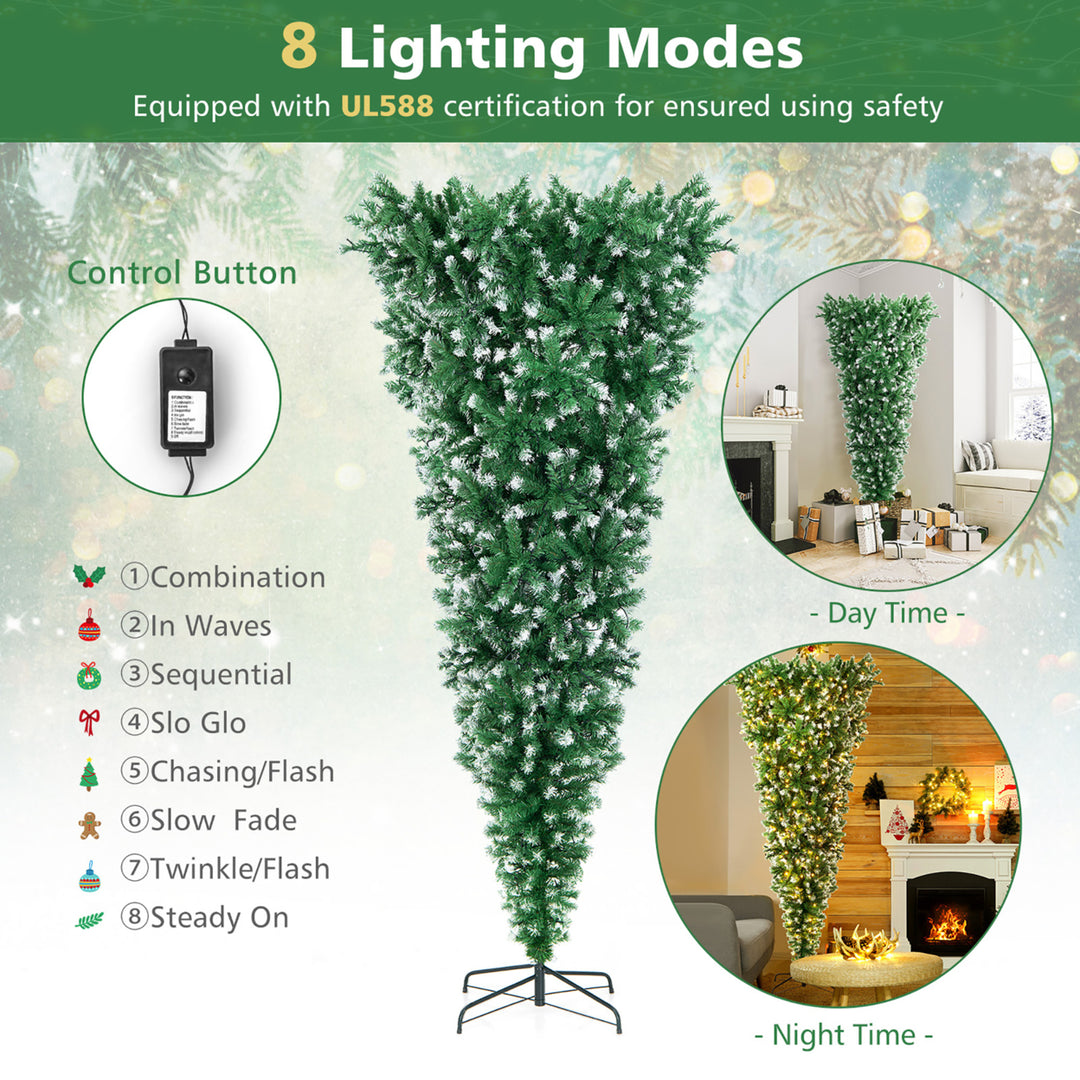 7.5FT Pre-Lit Snowy Inverted Christmas Tree Artificial Tree w/ 400 LED Lights Image 3