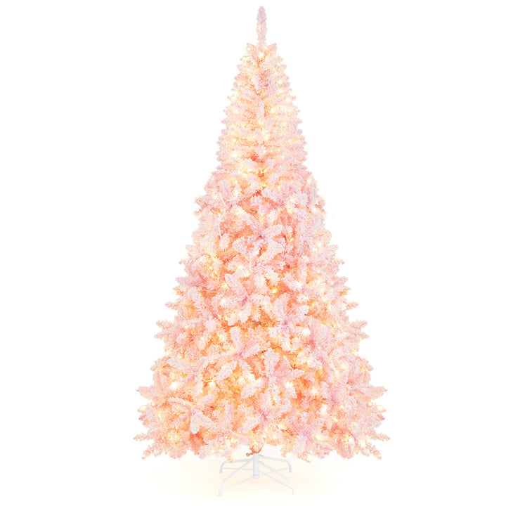 7.5FT Pre-Lit Hinged Artificial Snow Christmas Tree Decor Tree w/ 450 LED Lights Image 10