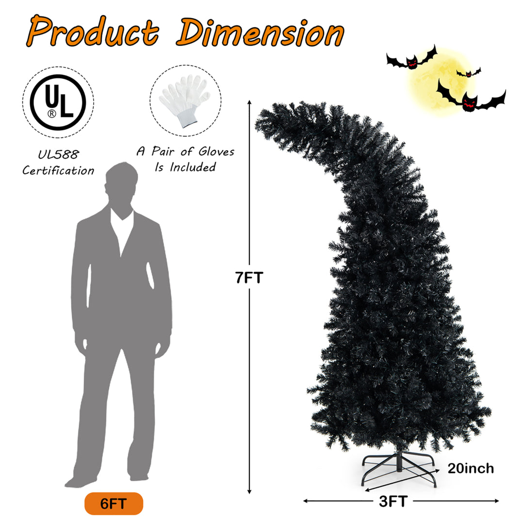 7.5FT Pre-Lit Hinged Artificial Halloween Tree Holiday Decor Tree w/ Lights Image 2