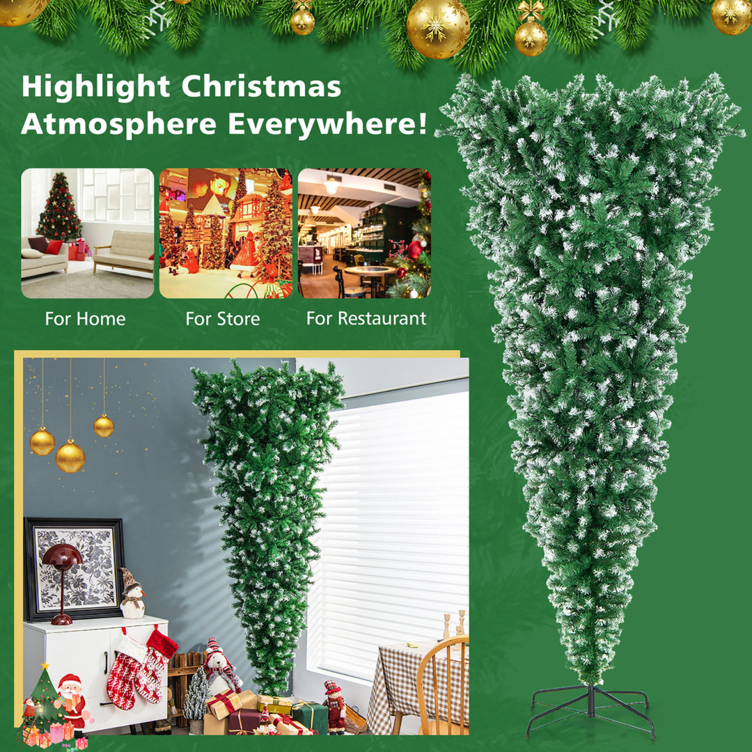 7.5FT Pre-Lit Snowy Inverted Christmas Tree Artificial Tree w/ 400 LED Lights Image 6