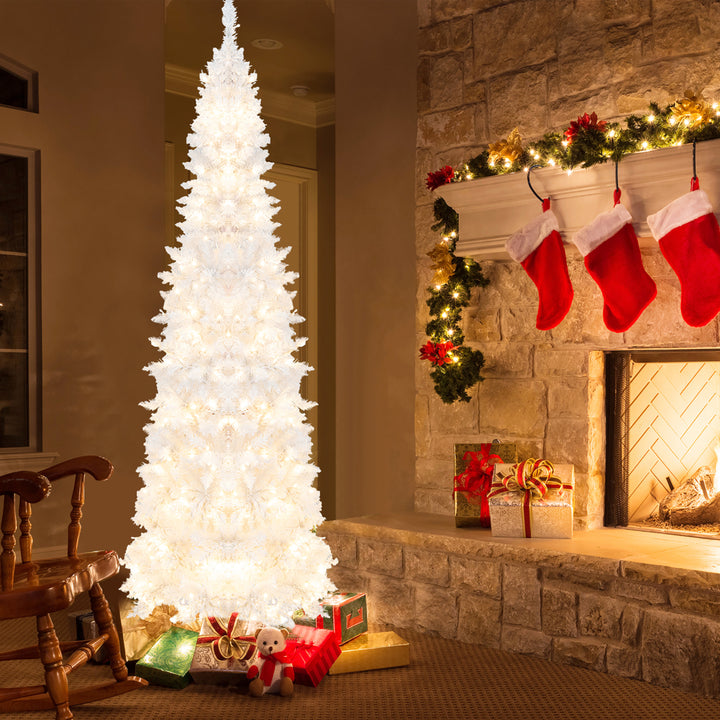 7FT Pre-Lit Slim Pencil Christmas Tree Full Artificial Tree w/ LED Lights Image 1