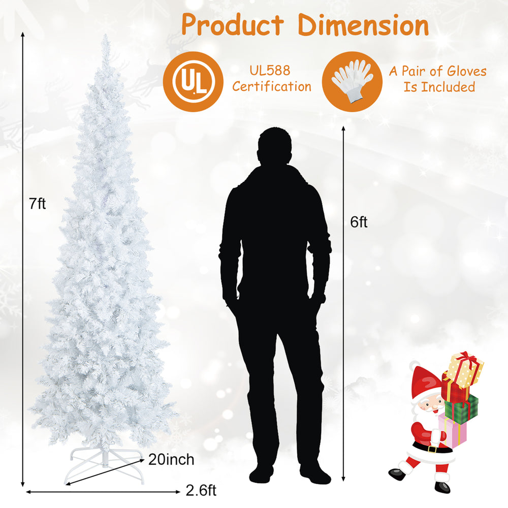 7FT Pre-Lit Slim Pencil Christmas Tree Full Artificial Tree w/ LED Lights Image 2