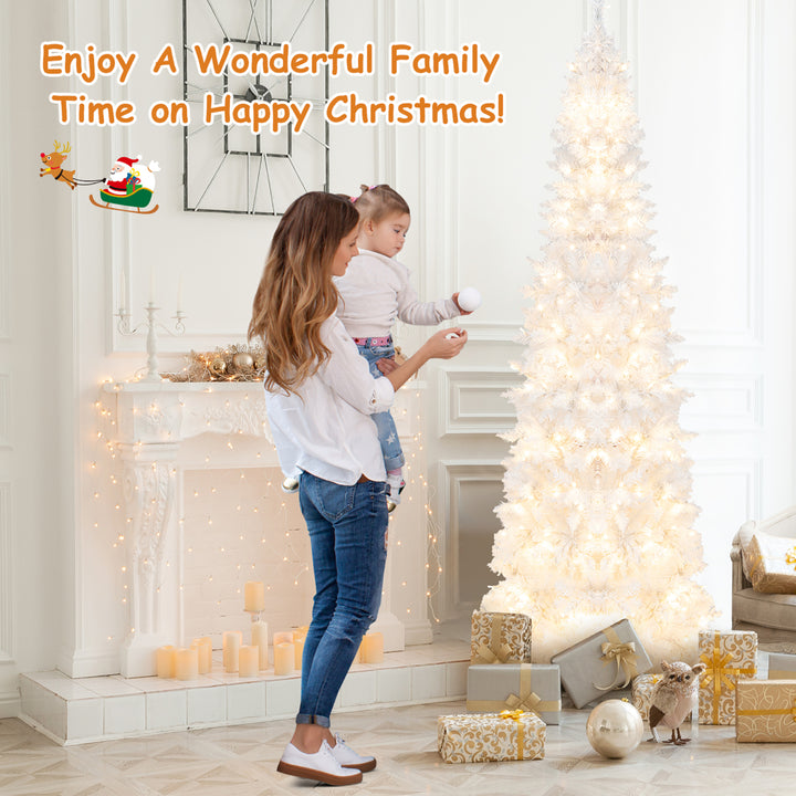 7FT Pre-Lit Slim Pencil Christmas Tree Full Artificial Tree w/ LED Lights Image 4