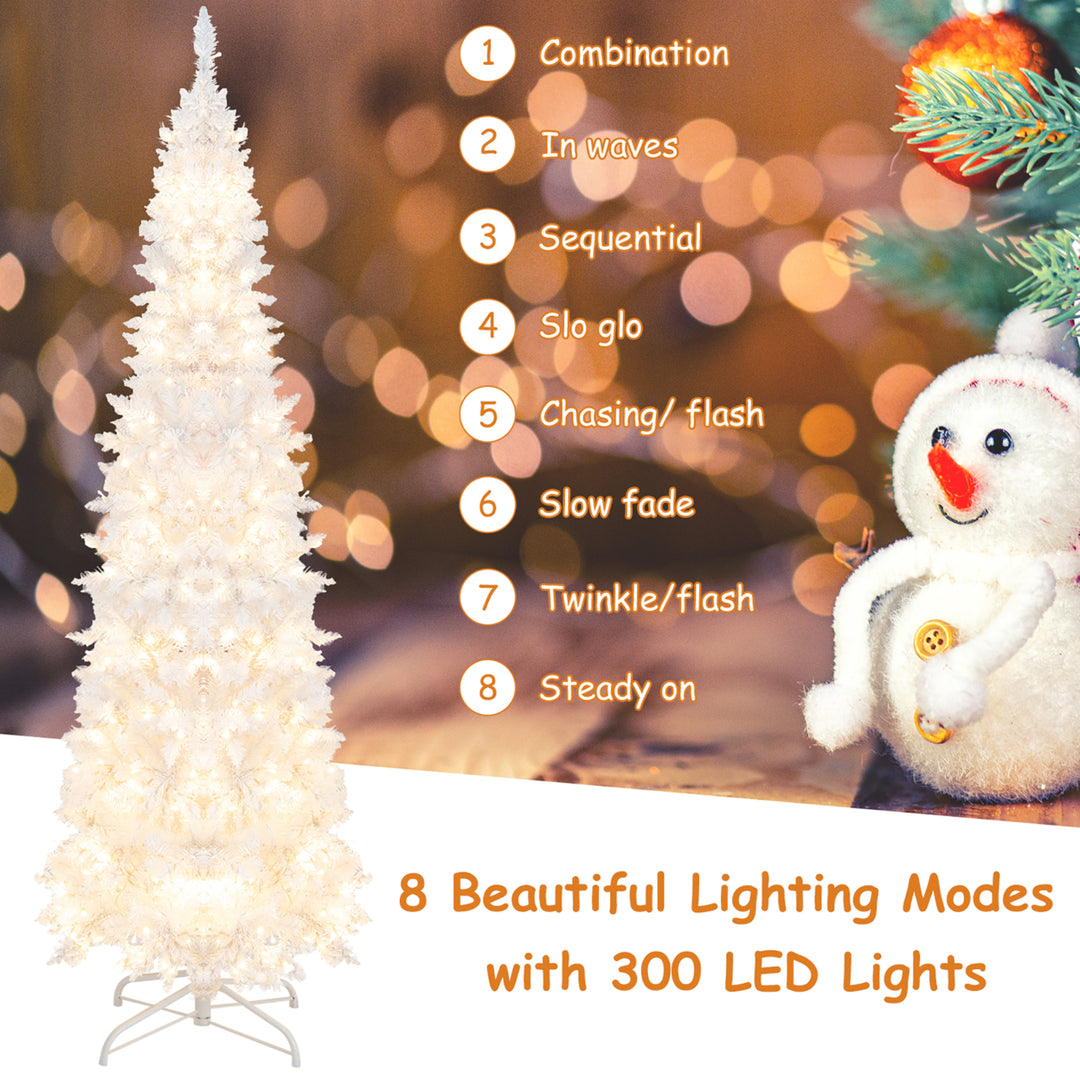 7FT Pre-Lit Slim Pencil Christmas Tree Full Artificial Tree w/ LED Lights Image 5