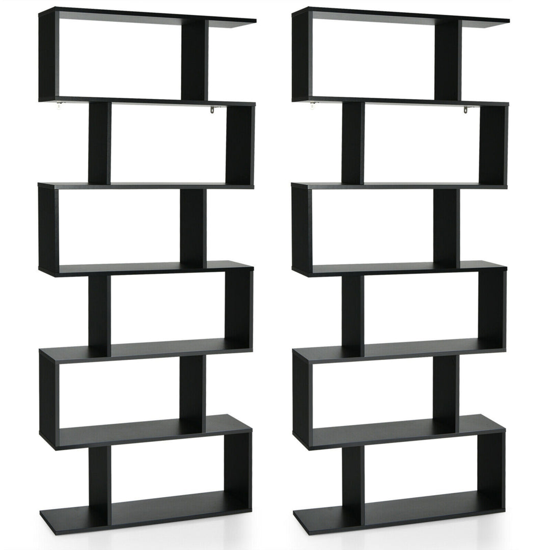 2 PCS 6 Tier S-Shaped Bookshelf Storage Display Bookcase Z-Shelf Image 5