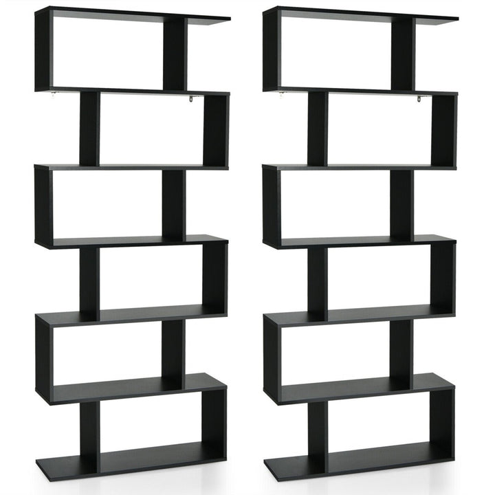 2 PCS 6 Tier S-Shaped Bookshelf Storage Display Bookcase Z-Shelf Image 1