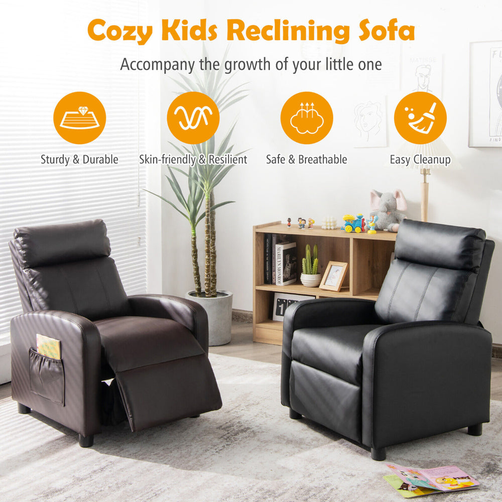 Kids Recliner Chair Adjustable Leather Sofa Armchair w/ Footrest Side Pocket Image 2