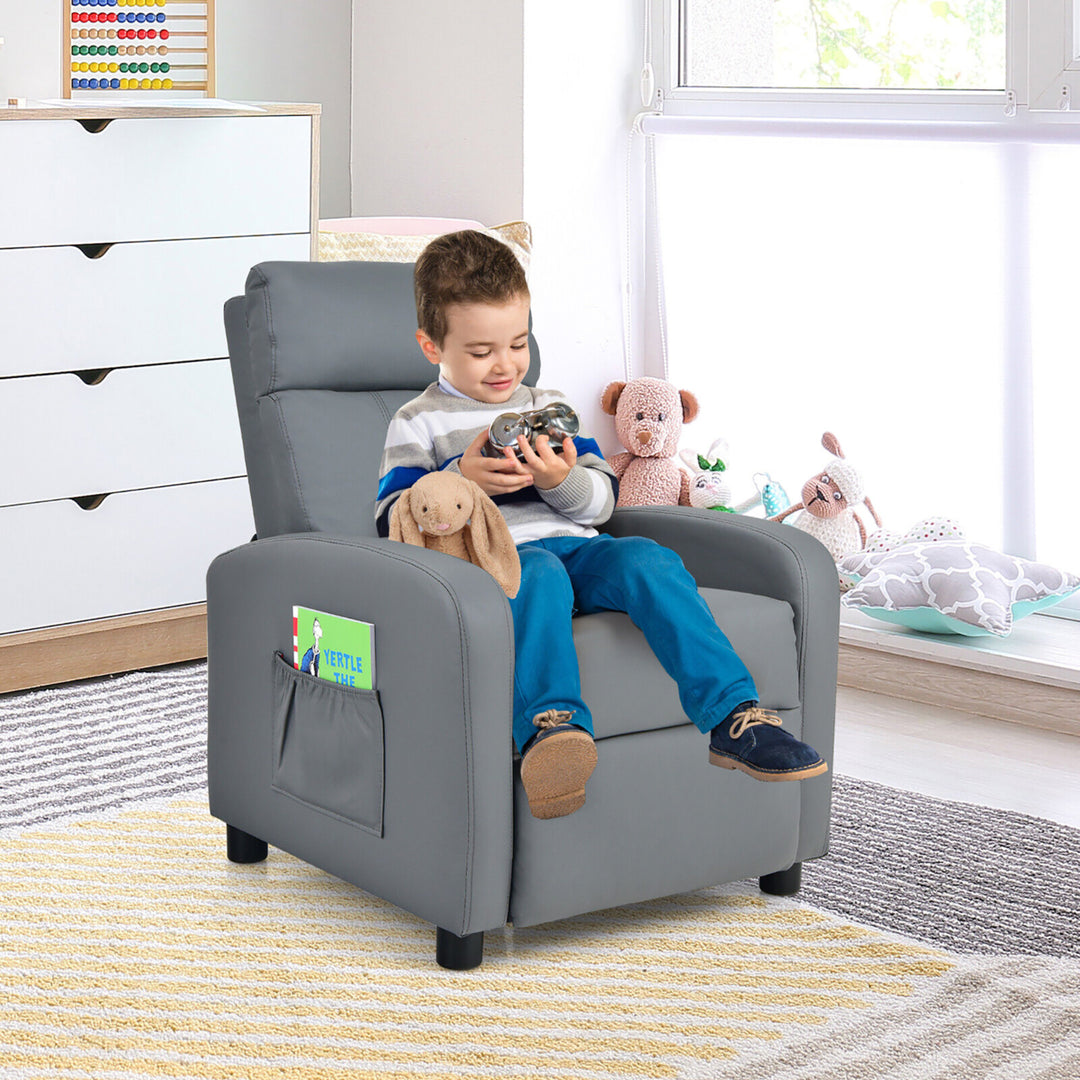 Kids Recliner Chair Adjustable Leather Sofa Armchair w/ Footrest Side Pocket Image 3