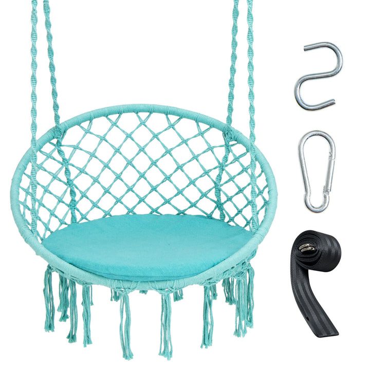 Hammock Swing Chair with Cushion Hanging Hardware Kit Indoor Outdoor Image 1