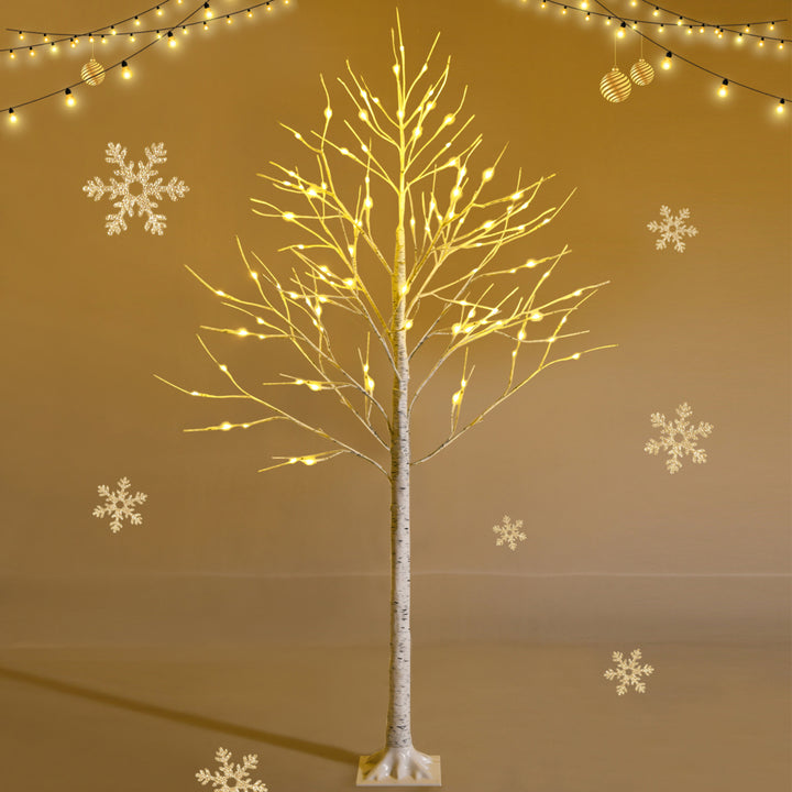 4/5/6 FT Pre-lit White Birch Tree Artificial Twig Birch Tree Image 1