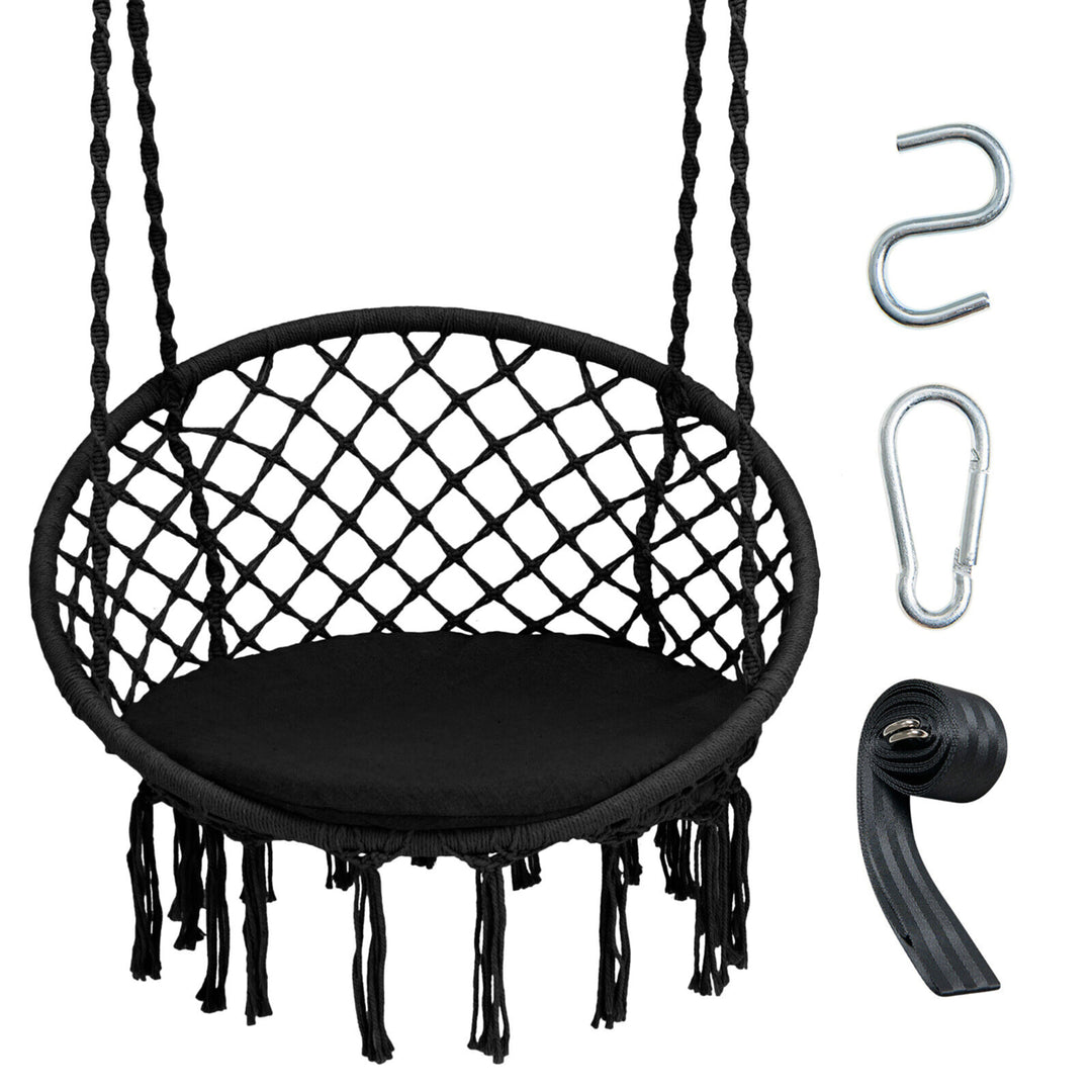 Hammock Swing Chair with Cushion Hanging Hardware Kit Indoor Outdoor Image 2