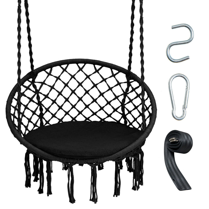 Hammock Swing Chair with Cushion Hanging Hardware Kit Indoor Outdoor Image 2