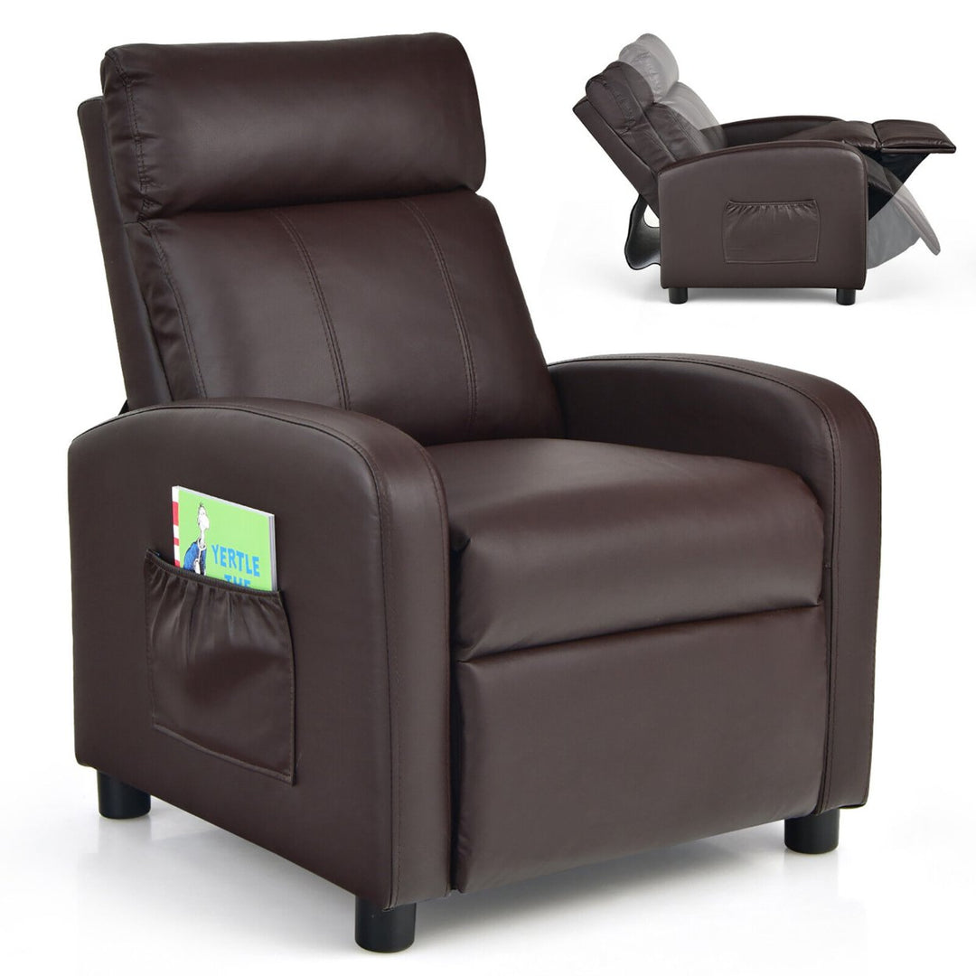 Kids Recliner Chair Adjustable Leather Sofa Armchair w/ Footrest Side Pocket Image 1