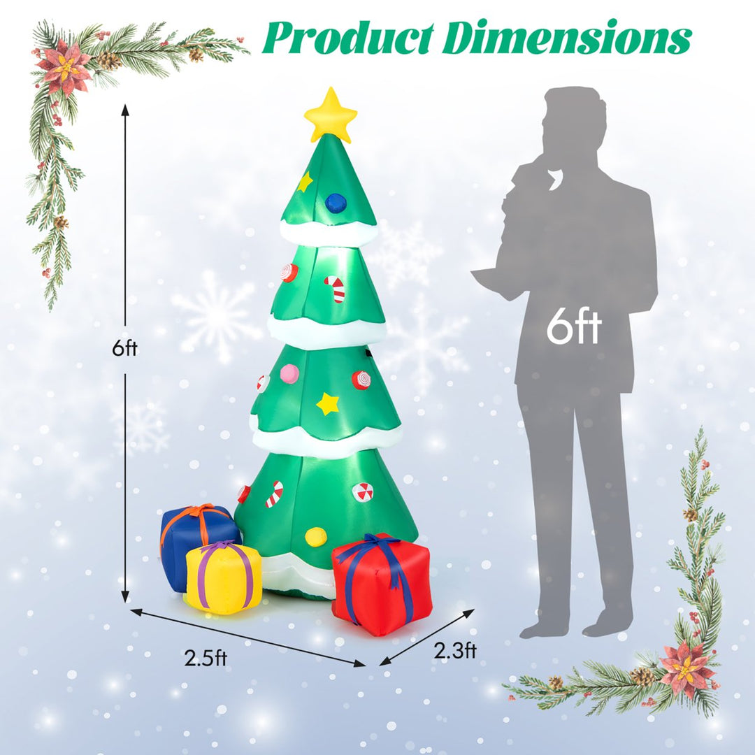 6FT Tall Inflatable Blow up Christmas Tree Holiday Decor Tree w/ LED Lights Image 2