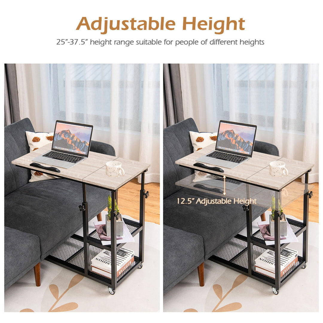 C Shaped Side Table with Wheels Height and Tabletop Adjustable Storage Shelf Image 10