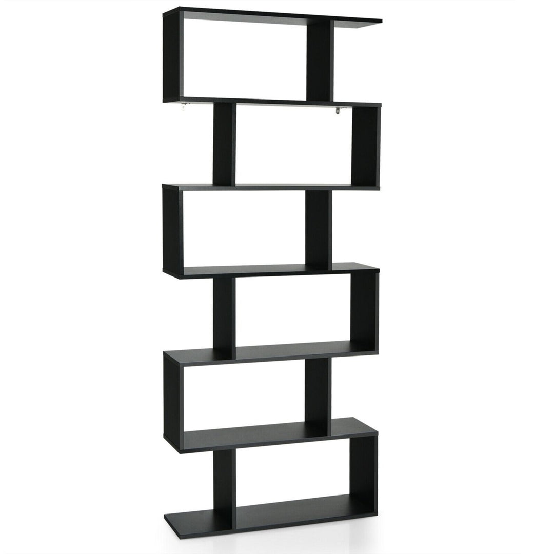 6 Tier S-Shaped Bookshelf Storage Display Bookcase Decor Z-Shelf Image 5