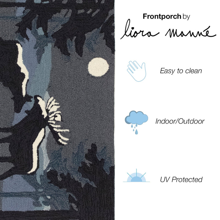 Liora Manne Frontporch Moonlit Moose Indoor Outdoor Area Rug Night Image 4