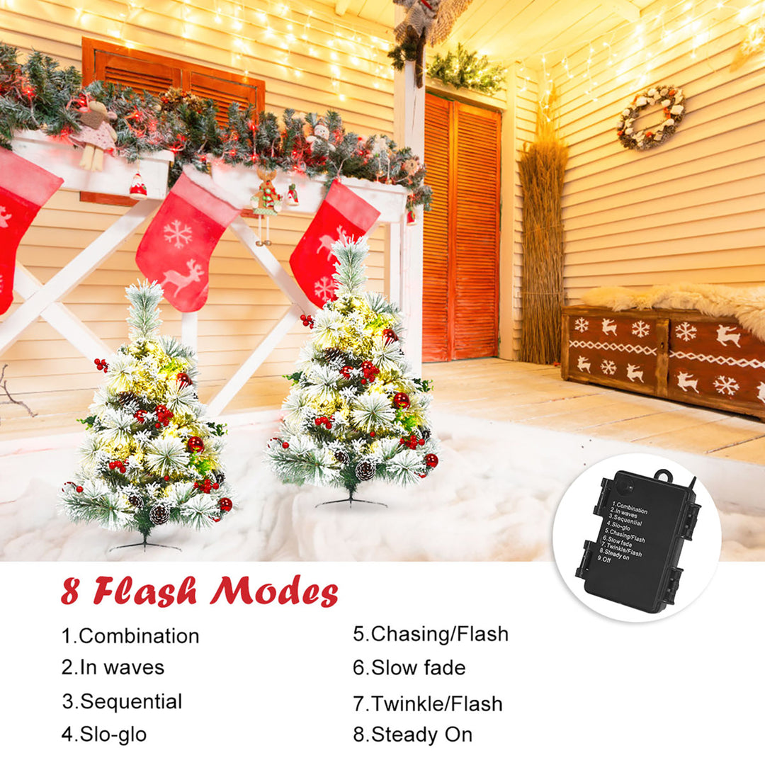 Set of 2 24in Battery Powered Pre-lit Pathway Flocked Christmas Trees Outdoor Image 5