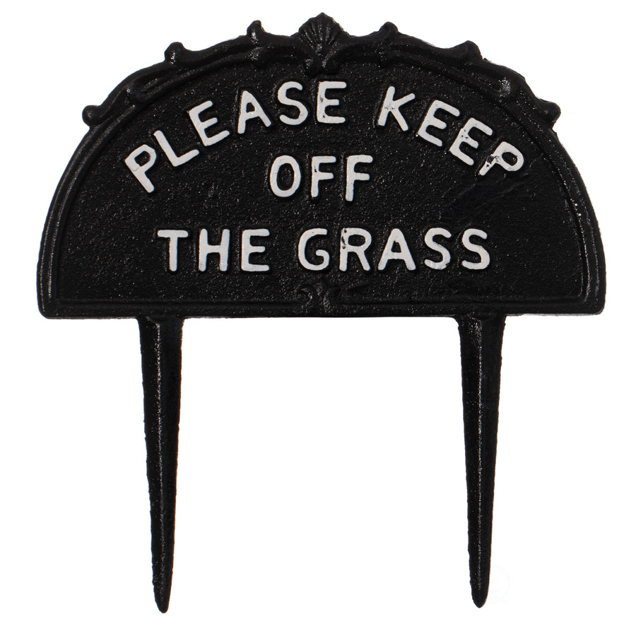 Cast Iron Please Keep Off The Grass Sign Black 10.25 Inch Waterproof Stake Image 1