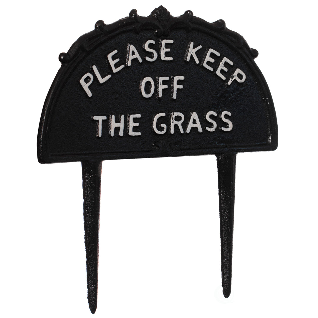 Cast Iron Please Keep Off The Grass Sign Black 10.25 Inch Waterproof Stake Image 2