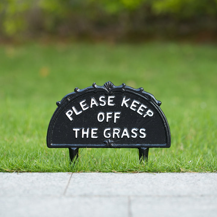 Cast Iron Please Keep Off The Grass Sign Black 10.25 Inch Waterproof Stake Image 6