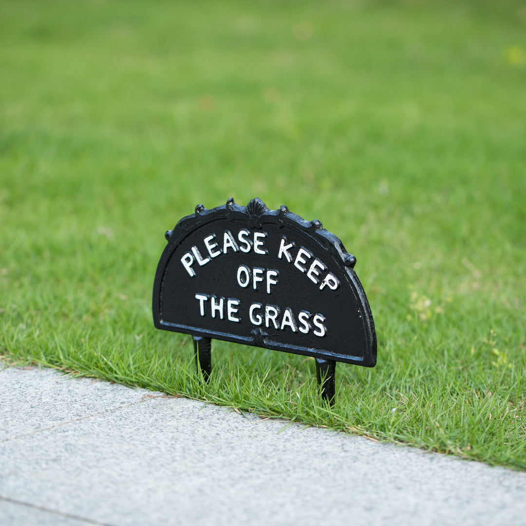 Cast Iron Please Keep Off The Grass Sign Black 10.25 Inch Waterproof Stake Image 7